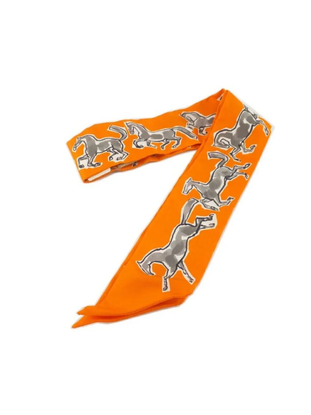 Hermes Heaven Twilly Chevaux en Liberte Horse of Freedom Orange Gray 14 Scarf - Picture 8 of 9